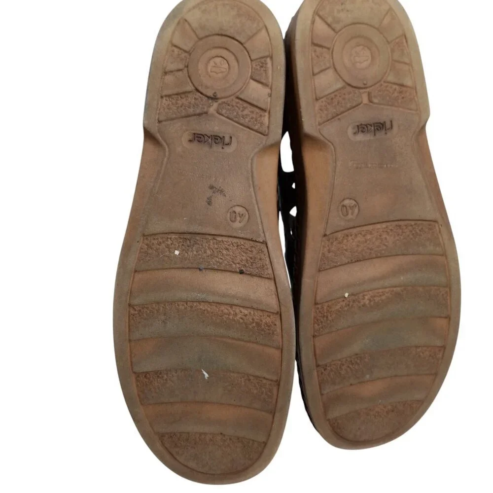 Rieker Brown Leather Slip On Comfort Loafers Size 40 US 9.5-10 Perforated